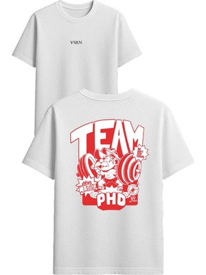 Vsrn Team Phd Tasarım Baskılı Beyaz Oversize T-Shirt