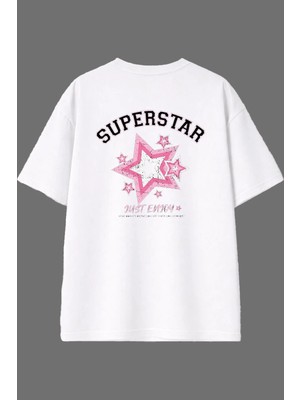 Vsrn Superstar Tasarım Arka Baskılı Beyaz Oversize T Shirt