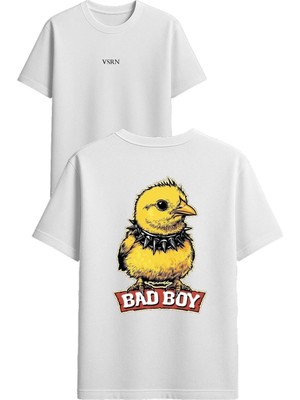 Vsrn Bad Boy Tasarım Baskılı Beyaz Oversize T Shirt