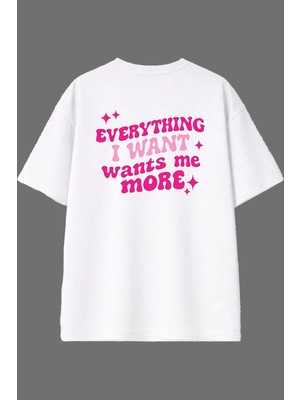 Vsrn Everythıng Tasarım Arka Baskılı Beyaz Oversize T Shirt