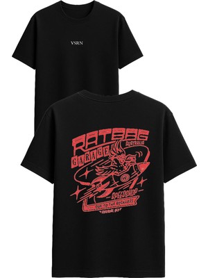 Vsrn Garage Tasarım Baskılı Siyah Oversize T Shirt