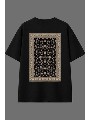 Vsrn Eski Türk Halısı Tasarım Arka Baskılı Siyah Oversize T Shirt