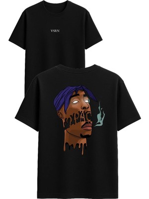 Vsrn Büyük Rapçi Tasarım Baskılı Siyah Oversize T Shirt