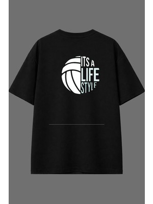 Vsrn Voleyball Tasarım Arka Baskılı Siyah Oversize T Shirt