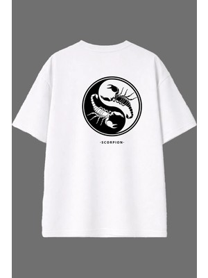 Vsrn Scorpıon Tasarım Arka Baskılı Beyaz Oversize T Shirt