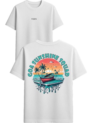 Vsrn Goa Sunshıne Squad Tasarım Baskılı Beyaz Oversize T Shirt