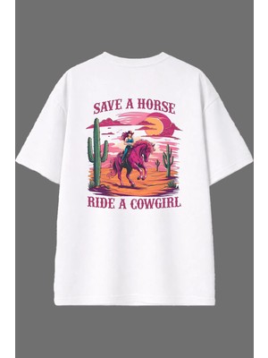 Vsrn Save A Tasarım Arka Baskılı Beyaz Oversize T Shirt