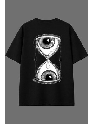 Vsrn Göz Saati Tasarım Arka Baskılı Siyah Oversize T Shirt
