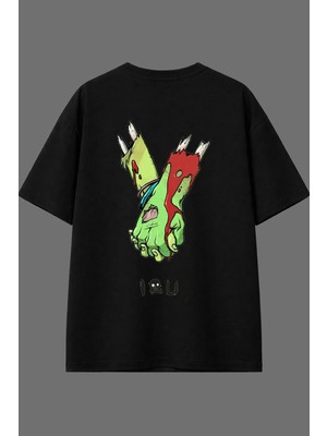 Vsrn I Love You Tasarım Arka Baskılı Siyah Oversize T Shirt