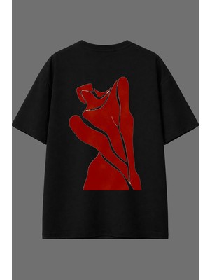Vsrn Kadın Vücudu Tasarım Arka Baskılı Siyah Oversize T Shirt