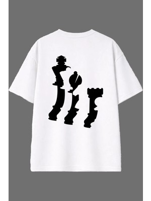 Vsrn Satranç 1 Tasarım Arka Baskılı Beyaz Oversize T Shirt
