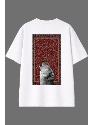 Vsrn Uluyan Kurt Tasarım Arka Baskılı Beyaz Oversize T Shirt