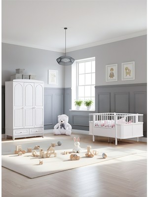 Setay Deniz Çocuk Odası, Deniz 3 Kapaklı Dolap, Star Büyüyen Beşik - Beyaz