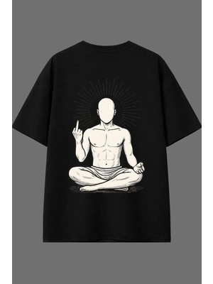 Vsrn Rahatlama Meditasyon Tasarım Arka Baskılı Siyah Oversize T Shirt