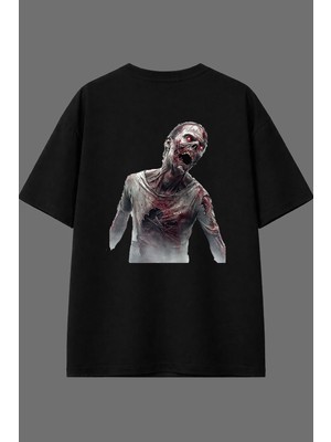 Vsrn Zombi Adam Tasarım Arka Baskılı Siyah Oversize T Shirt