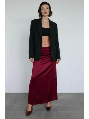 Madmext Bordo Saten Midi Boy Şık Kadın Etek MG2637