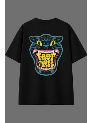 Vsrn Fast Tımes Tasarım Arka Baskılı Siyah Oversize T Shirt
