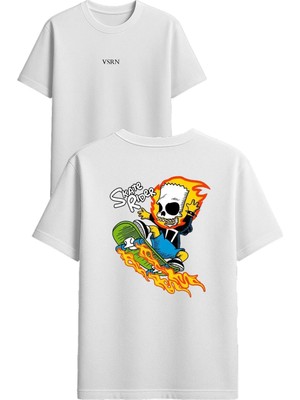 Vsrn Skate Rider Tasarım Baskılı Beyaz Oversize T-Shirt