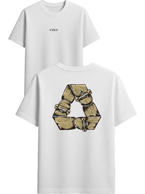 Vsrn Kaykay Tahtaları Tasarım Baskılı Beyaz Oversize T Shirt
