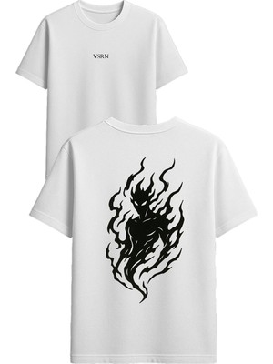 Vsrn Duman Adam Tasarım Baskılı Beyaz Oversize T-Shirt