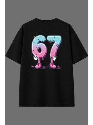Vsrn 67 Tasarım Arka Baskılı Siyah Oversize T Shirt