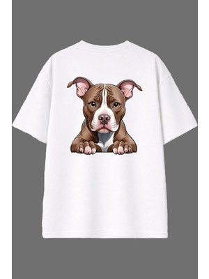 Vsrn Yavru Köpek Tasarım Arka Baskılı Beyaz Oversize T Shirt
