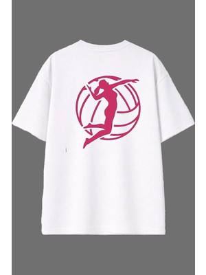 Vsrn Voleybolcu 1 Tasarım Arka Baskılı Beyaz Oversize T Shirt
