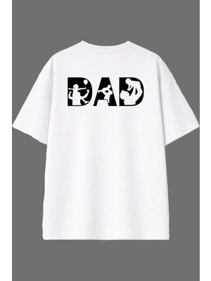 Vsrn Dad Tasarım Arka Baskılı Beyaz Oversize T Shirt