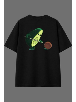 Vsrn Avakado Bilardo Tasarım Arka Baskılı Siyah Oversize T Shirt