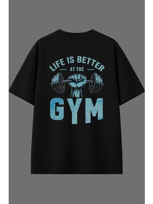 Vsrn Lıfe Is Better Tasarım Arka Baskılı Siyah Oversize T Shirt