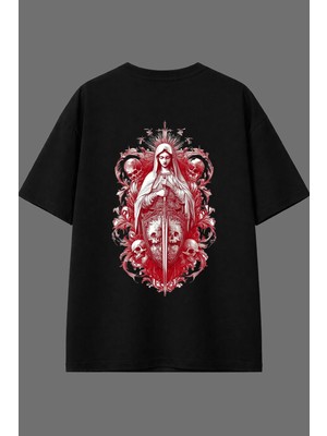 Vsrn Kadın Şovalye Tasarım Arka Baskılı Siyah Oversize T Shirt