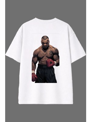 Vsrn Sinirli Boksör Tasarım Arka Baskılı Beyaz Oversize T Shirt