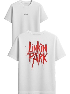 Vsrn Linkin Park Tasarım Baskılı Beyaz Oversize T-Shirt