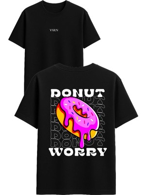Vsrn Donut Donut Tasarım Baskılı Siyah Oversize T Shirt