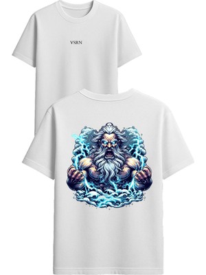 Vsrn Elektrik Saçan Adam Tasarım Baskılı Beyaz Oversize T-Shirt