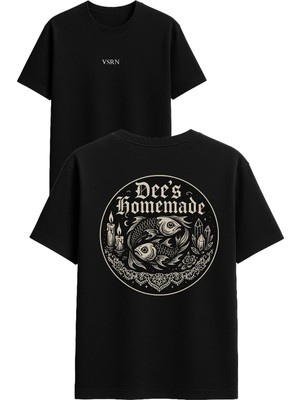 Vsrn Dees Homemade Tasarım Baskılı Siyah Oversize T Shirt