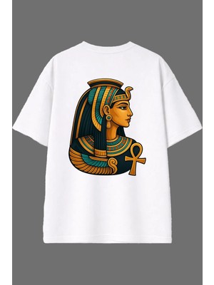 Vsrn Güzel Mısırlı Tasarım Arka Baskılı Beyaz Oversize T Shirt