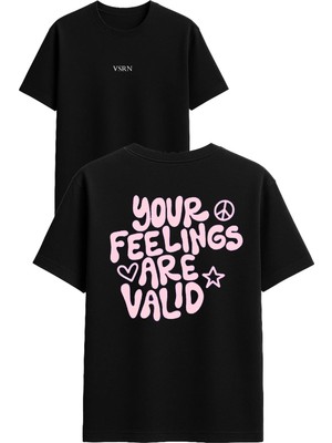 Vsrn Your Feelıngs Tasarım Baskılı Siyah Oversize T Shirt