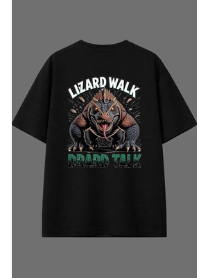 Vsrn Timsah 1 Tasarım Arka Baskılı Siyah Oversize T Shirt