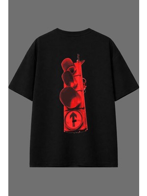 Vsrn Işık Levhası Tasarım Arka Baskılı Siyah Oversize T Shirt
