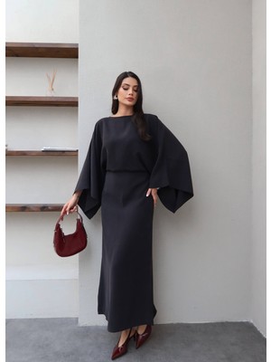 Esra Helvacı Bel Bağlamalı Geniş Kol Elbise