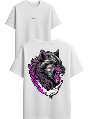 Vsrn Mor Kurt Tasarım Baskılı Beyaz Oversize T-Shirt