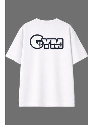 Vsrn Gym 3 Tasarım Arka Baskılı Beyaz Oversize T Shirt