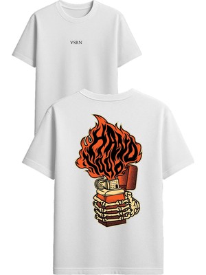 Vsrn Çakmak Tasarım Baskılı Beyaz Oversize T-Shirt