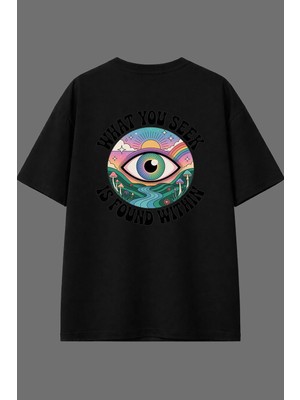Vsrn What You Tasarım Arka Baskılı Siyah Oversize T Shirt
