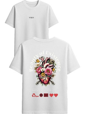 Vsrn Beauty Of Existence Tasarım Baskılı Beyaz Oversize T-Shirt