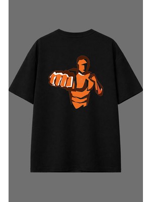 Vsrn Demir Yumruk Tasarım Arka Baskılı Siyah Oversize T Shirt