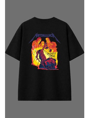 Vsrn Metallıca And Justıce Tasarım Arka Baskılı Siyah Oversize T Shirt