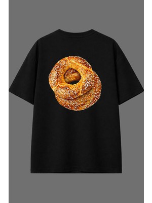 Vsrn Simit Tasarım Arka Baskılı Siyah Oversize T Shirt