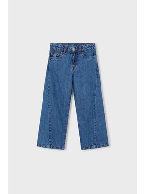 Mayoral Kız Çocuk Pamuk ve Lyocell Karışımlı Geniş Paça Jean Pantolon - Koyu Denim